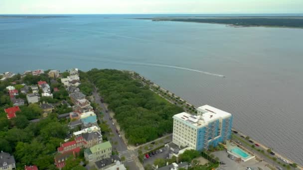 Antenn Drone Video Vit Punkt Trädgård Charleston — Stockvideo