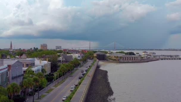 Съёмки Воздуха Battery Charleston French Quarter — стоковое видео