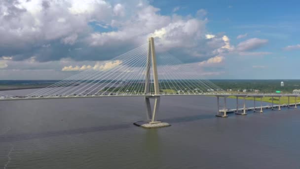 Steel Cables Suspension Bridge Aerial Drone Video — Stock Video