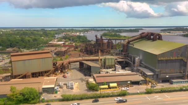 Aerial Footage Industrial Steel Mill Plant — Stock Video