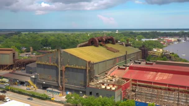 Aerial Drone Video Steel Mill Factory — Stock Video