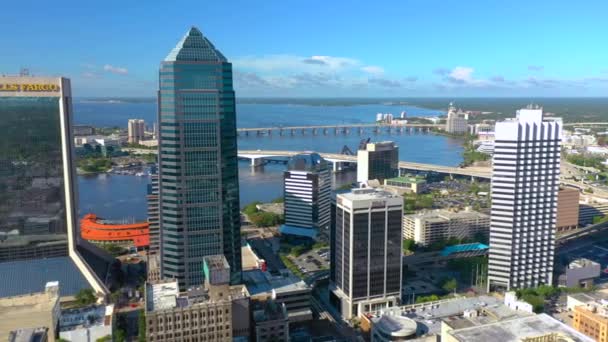 Aerial Waterfront Downtown Jacksonville Estados Unidos — Vídeos de Stock