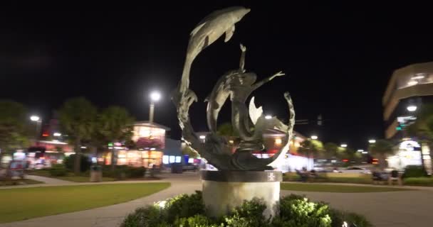 海洋雕塑默特尔海滩的女神斯 金巴尔稳定相机在夜间绕行 — 图库视频影像