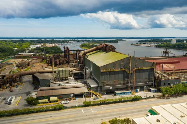 Endüstriyel çelik fabrikası fabrikasının havadan fotoğrafı — Stok fotoğraf