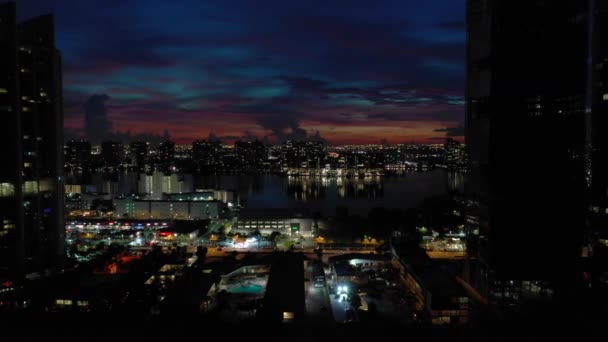 Hermoso Crepúsculo Cielo Miami Imágenes Aéreas — Vídeo de stock