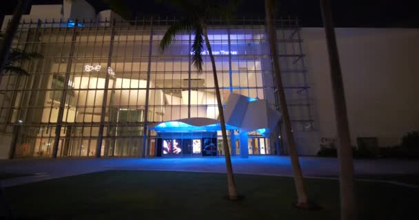 Neon Blauwe Lichten Het New World Center Miami Beach — Stockvideo