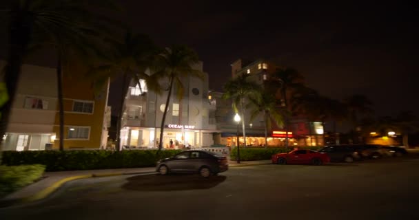 Deco Hotel Miami Beach Night Shot Slow 15Fps Frame Rate — Stock Video