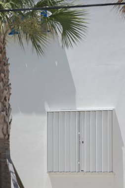 Kasırga kepenkleri bir kasırga fırtına için hazırlık bir pencere üzerinde kapalı 