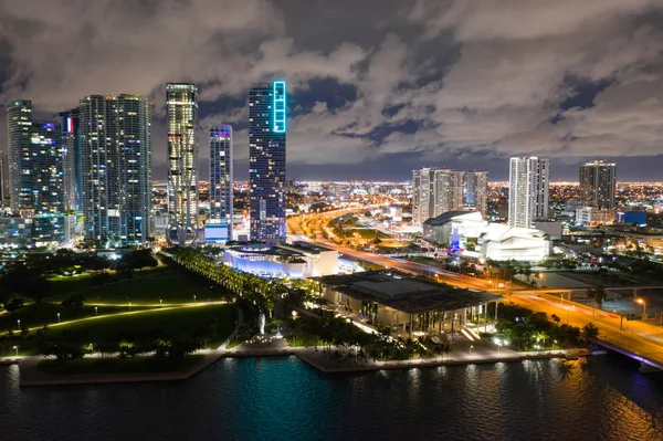 Légi Miami Night City Jelenet Múzeumpark — Stock Fotó