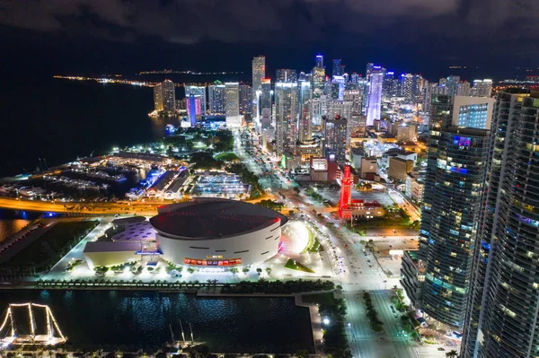 Epische Luchtfoto Van Het Centrum Van Miami Nachts — Stockfoto