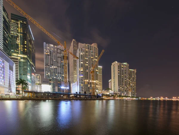 Nacht Fotografie Miami River Met Uitzicht Het Centrum Verlicht Nachts — Stockfoto