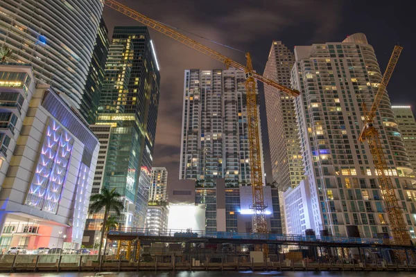 Night Photo Downtown Miami Skyscrapers Construction Site — Stock Photo, Image