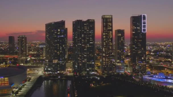 Crepúsculo Aéreo Museu Parque Downtown Miami 60P — Vídeo de Stock