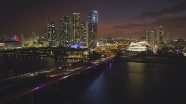 Beauty Aerial Video Downtown Miami Twilight — Stock Video