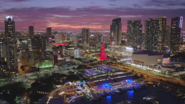 Beautiful Night Lights Miami Aerial — Stock Video