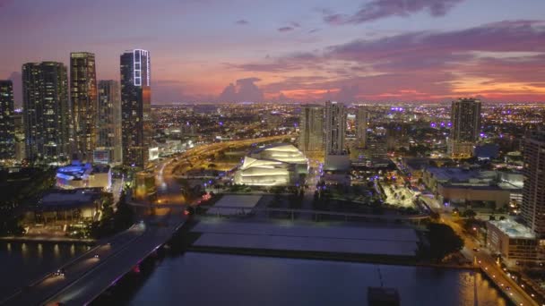 Macarthur Causeway Köprüsü Downtown Miami Hava Video — Stok video