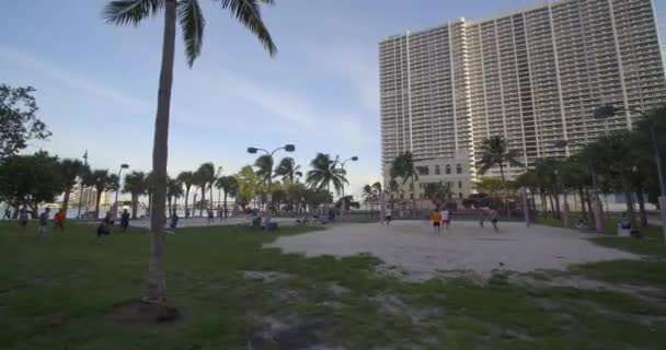 Movimiento Material Archivo Gimbal Cultura Juvenil Jugando Voleibol Parque 60P — Vídeo de stock