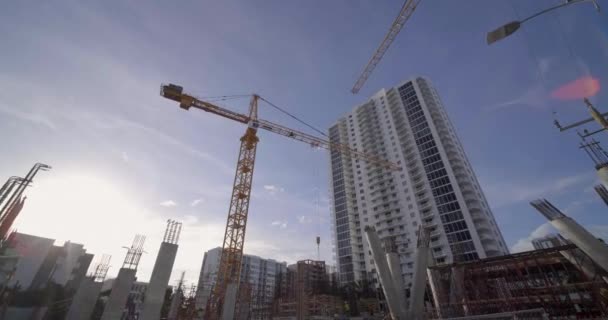 Cranes Construction Site Modera Biscayne Bay Florida 60P — Stock Video