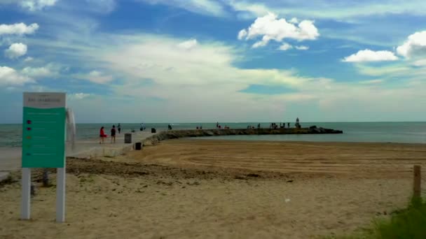 Scena Spiaggia Aerea Bassa Alta Con Molo — Video Stock