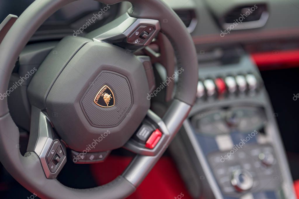 Image of a Lamborghini leather wrapped steering wheel