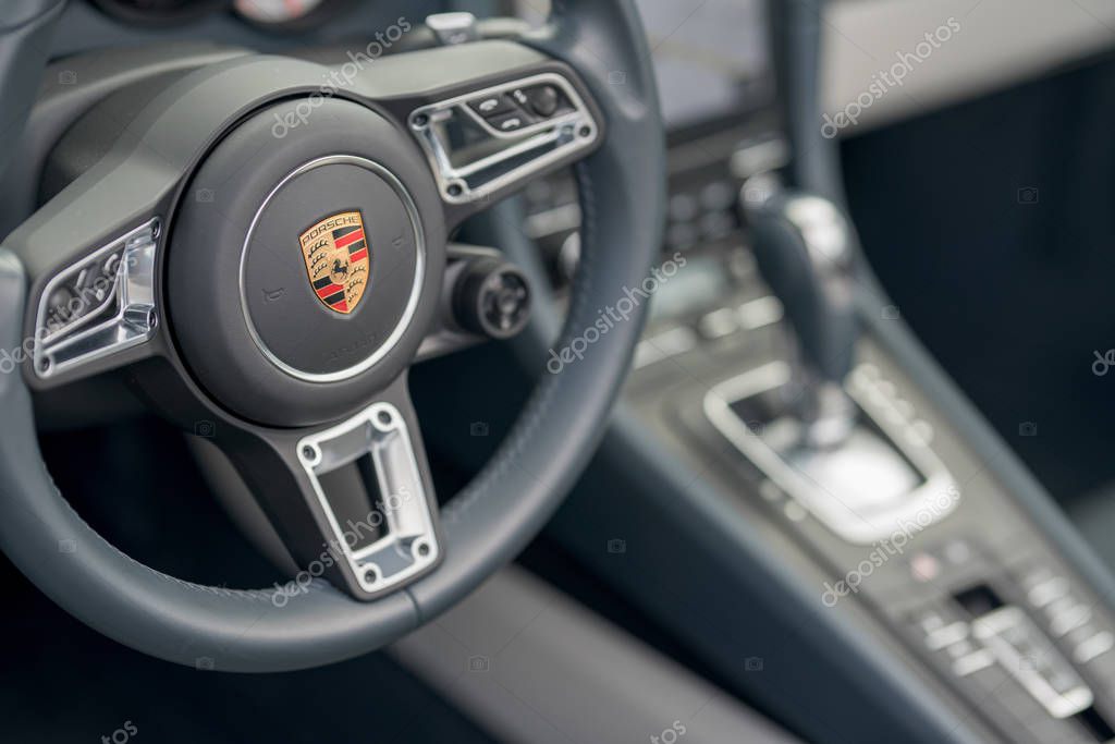 Porsche sports car steering wheel