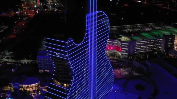 Aerial Drone Flyover Naquole Hard Rock Hotel Guitar Shaped Building — 图库视频影像