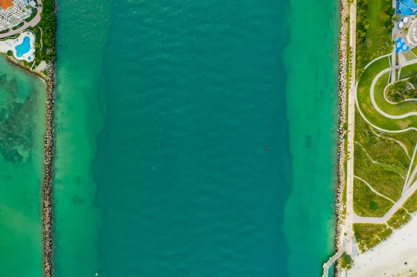 Aerial direct overhead photo Miami Beach Government Cut inlet — Stock Photo, Image