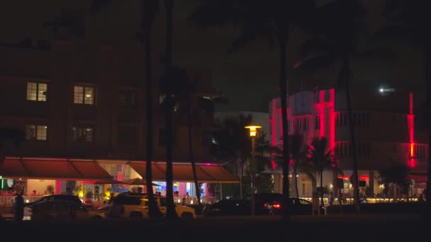 Night Scene Miami Beach Ocean Drive — ストック動画