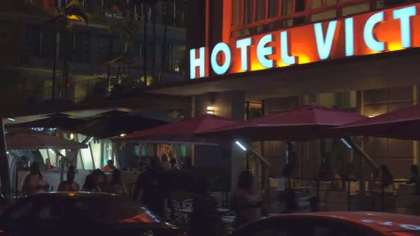 Nacht Bewegung Filmmaterial Hotel Victor Miami Strand Ozean Fahren — Stockvideo