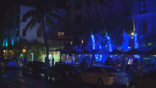Art Deco Hotell Miami Beach Ocean Drive Skjuten Natten Med — Stockvideo