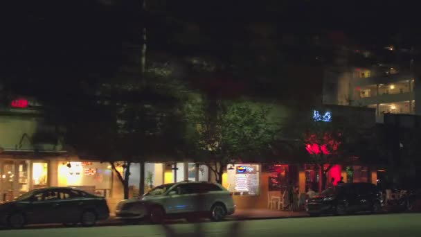 Cine Nocturno Restaurantes Negocios Una Calle Ciudad Miami Beach Alton — Vídeos de Stock