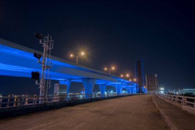 Miami 'deki Liman Bulvarı Köprüsü' nün gece fotoğrafı.