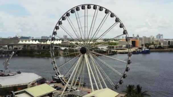 Skyview Miami Pariserhjul Bayside Marketplace Utsikt Över Port Bridge — Stockvideo
