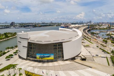 Miami, FL, ABD - 6 Haziran 2020: American Airlines Arena hava aracı fotoğrafı