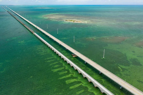 Sete Mile Bridge Florida Keys Eua Tiro Com Drone Aéreo — Fotografia de Stock