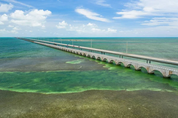 Sete Mile Bridge Florida Keys Eua Tiro Com Drone Aéreo — Fotografia de Stock