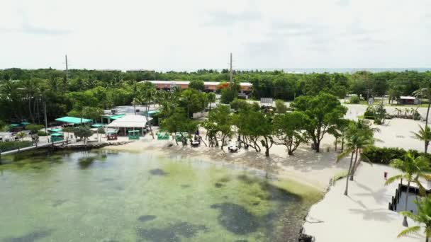 Mile Market Beachfront Bar Grill Islamorada Florida Keys Aerial Reveal — Stock Video