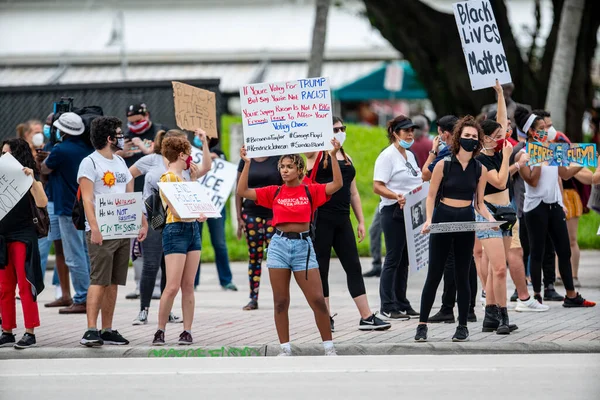 Miami Usa Június 2020 Fénykép George Floyd Tiltakozó Zavargások Downtown — Stock Fotó