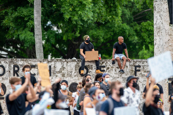 Miami, FL, USA - June 6, 2020: Photo of George Floyd protest riots at Downtown Miami FL