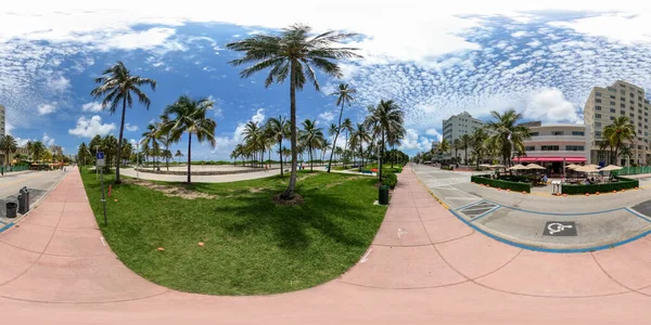 360 Ekvirektangulärt Foto Miami Beach Ocean Drive Florida Usa Återupptas — Stockfoto