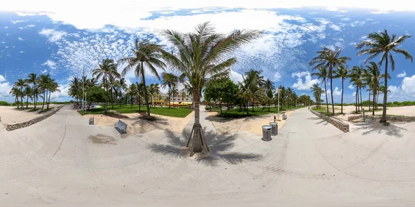 360 Sfäriska Ekvirektangulära Foto Miami Beach Ocean Drive Återöppning Coronavirus — Stockfoto