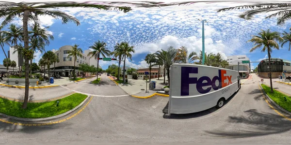 Camion Fedex Livrant Miami Beach Sur Lincoln Road Tourné Avec — Photo
