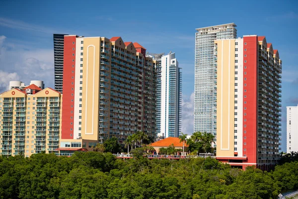 Apartment Buildings Blue Sky Mangroves Foreground — Stock Photo, Image