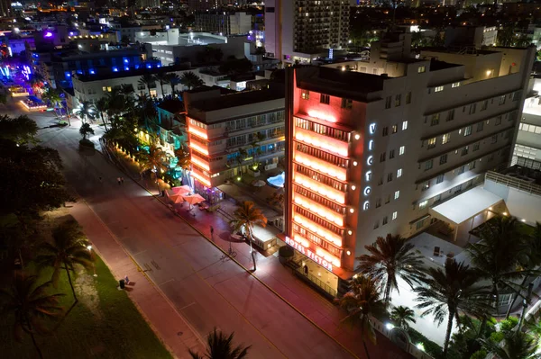 Légi Éjszaka Drón Fénykép Hotel Victor Miami Beach — Stock Fotó