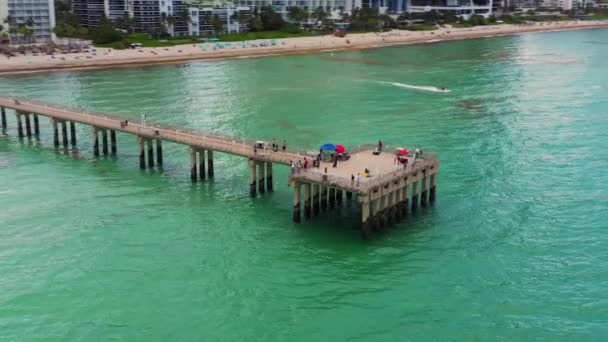 Muelle Pesca Órbita Aérea Miami — Vídeos de Stock