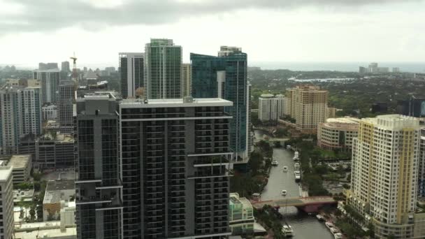 Flygvideo New River Las Olas Fort Lauderdale Skjuten Med Drönare — Stockvideo