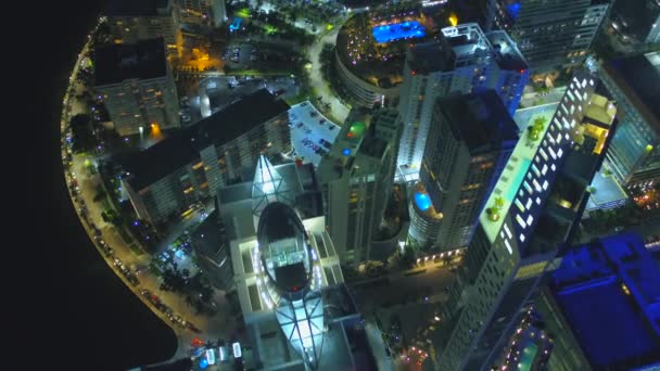 Aerial Night Video Miami Brickell Bay Drive — Stock Video