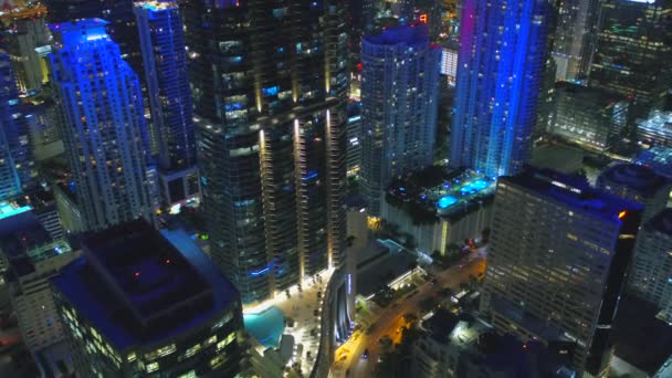 Aerial Downward Facing Footage Neon Miami City — Stock Video