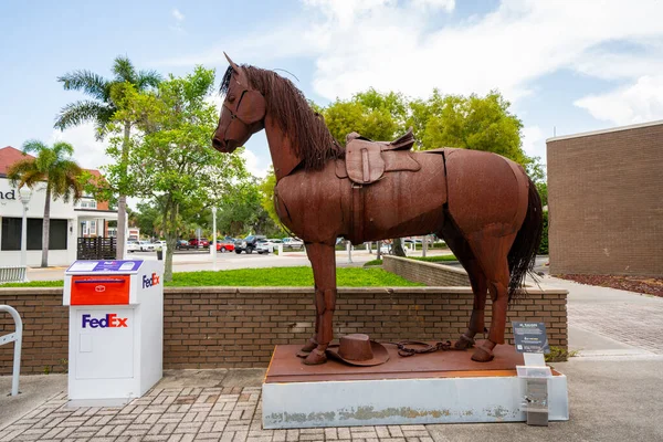 Public Art Downtown Fort Myers Galope Rusted Iron Horse — Stock Photo, Image