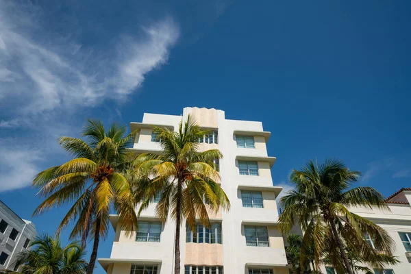 Boven Gebouw Met Palmboom Aan Blauwe Hemel Miami Beach Scene — Stockfoto